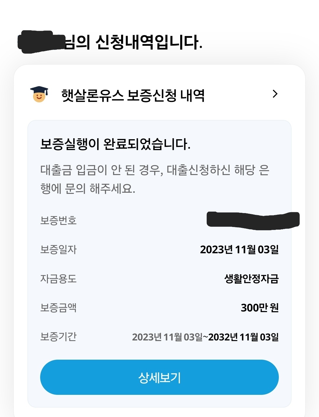 햇살론 유스 내역